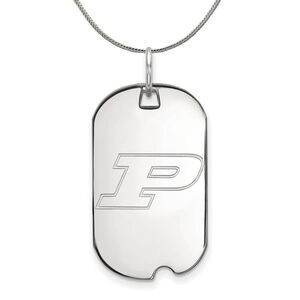 Sterling Silver Purdue Initial P Dog Tag Necklace - 24 Inch